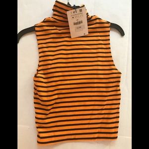ZARA TRAFALUC TURTLE NECK TANK TOP GOLD AND BLACK